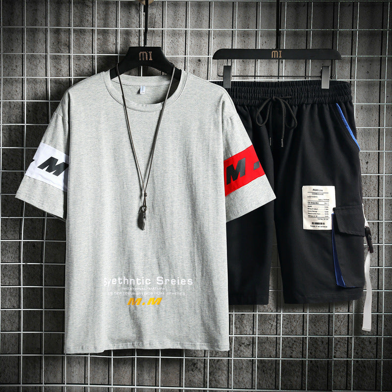 Conjuntos de chándal de verano para hombre, camiseta informal holgada de manga corta, pantalones cortos, conjuntos de 2 piezas con estampado de algodón de talla grande