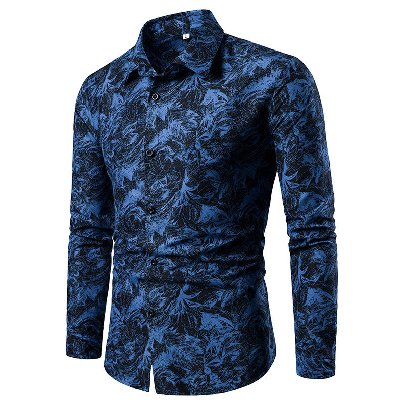 Camisa de otoño e invierno para hombre, camisa informal estampada de manga larga, camisa de vestir Social masculina ajustada para hombre