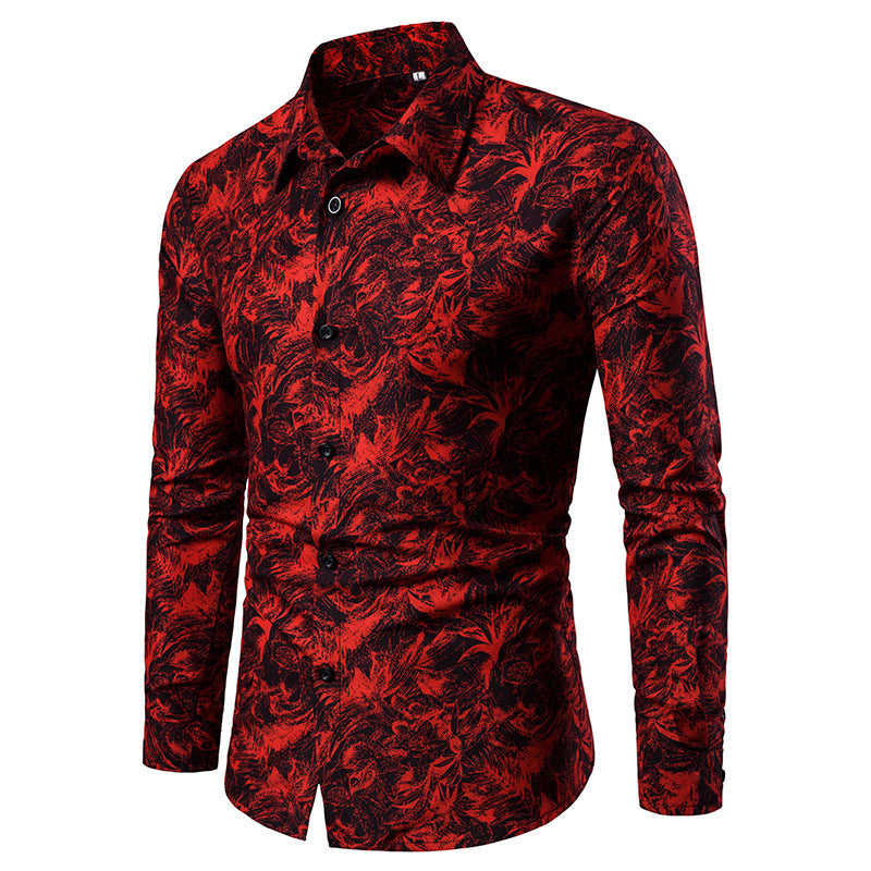 Camisa de otoño e invierno para hombre, camisa informal estampada de manga larga, camisa de vestir Social masculina ajustada para hombre