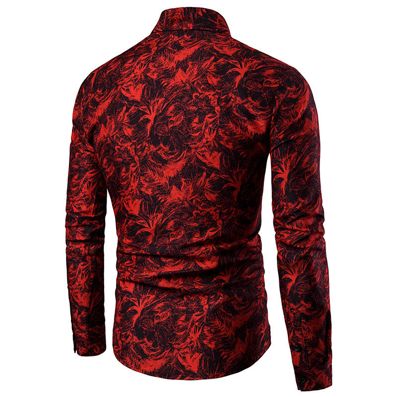 Camisa de otoño e invierno para hombre, camisa informal estampada de manga larga, camisa de vestir Social masculina ajustada para hombre