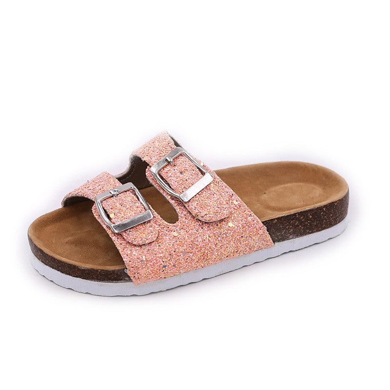 One-word Cork Sandals And Slippers Tide Girls Beach Shoes Anti-slip