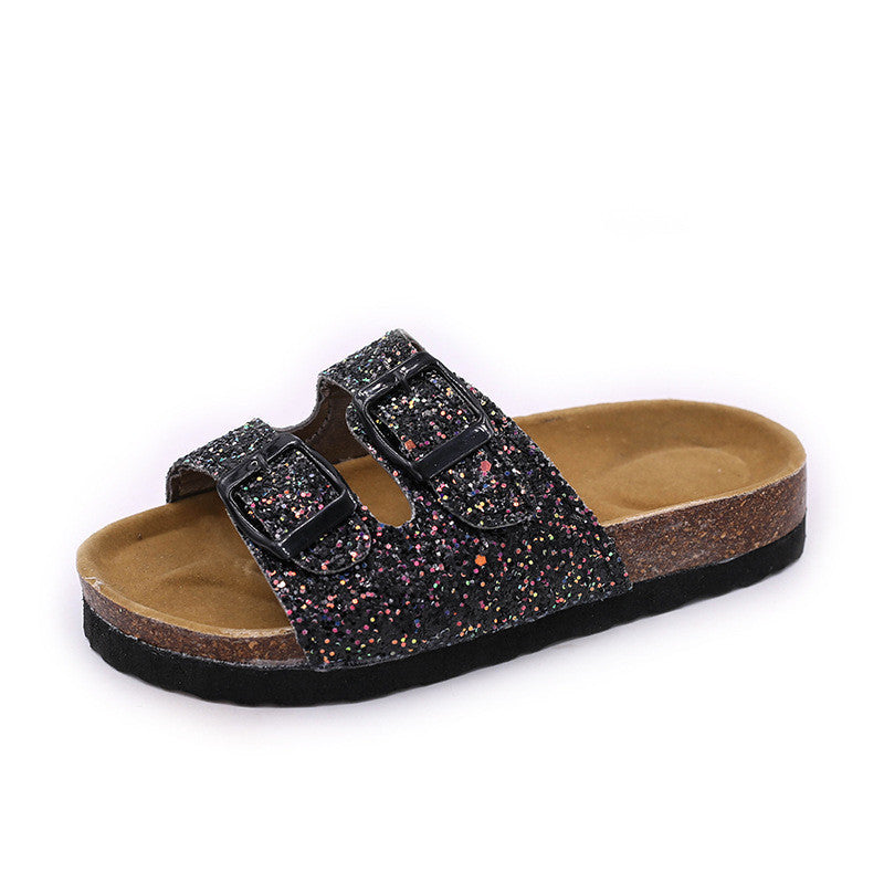 One-word Cork Sandals And Slippers Tide Girls Beach Shoes Anti-slip
