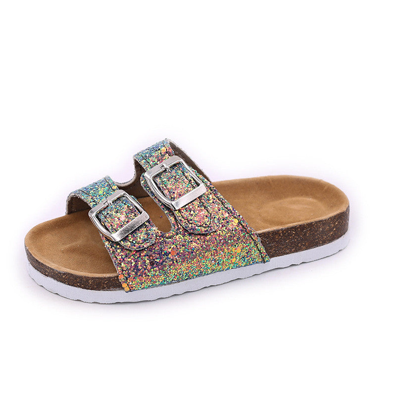 One-word Cork Sandals And Slippers Tide Girls Beach Shoes Anti-slip