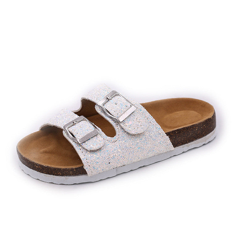 One-word Cork Sandals And Slippers Tide Girls Beach Shoes Anti-slip