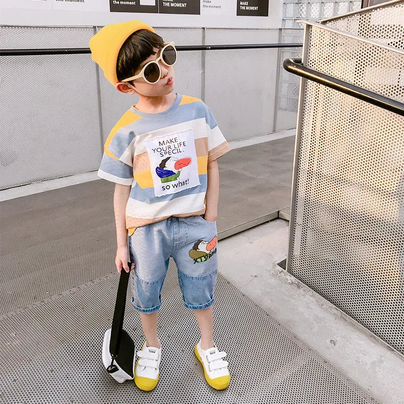 Traje de verano para niños Pantalones cortos de mezclilla guapos Verano