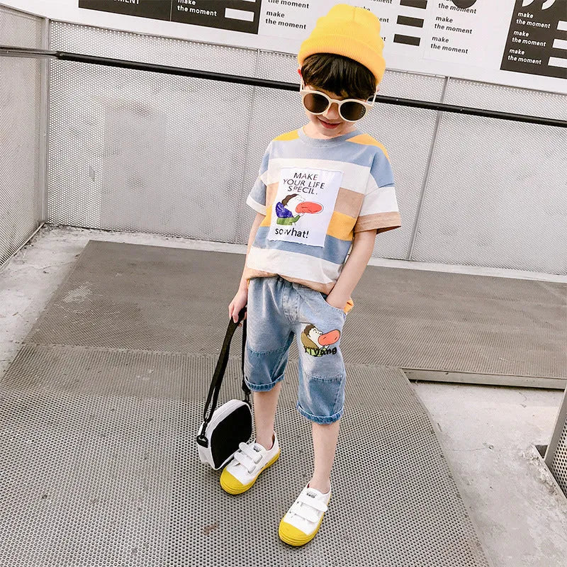 Traje de verano para niños Pantalones cortos de mezclilla guapos Verano