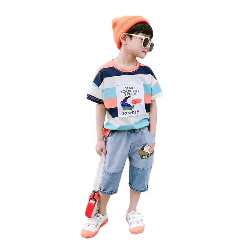 Traje de verano para niños Pantalones cortos de mezclilla guapos Verano