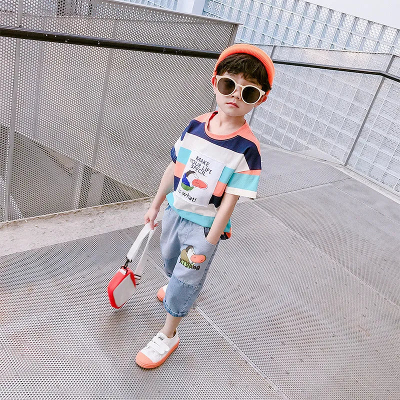 Traje de verano para niños Pantalones cortos de mezclilla guapos Verano
