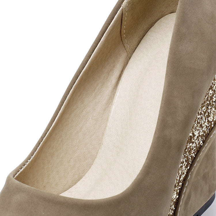 Zapatos de tacón alto con plataforma y cuña para mujer, estilo primaveral, para uso diario, con punta abierta, de gamuza en varios colores, para fiesta