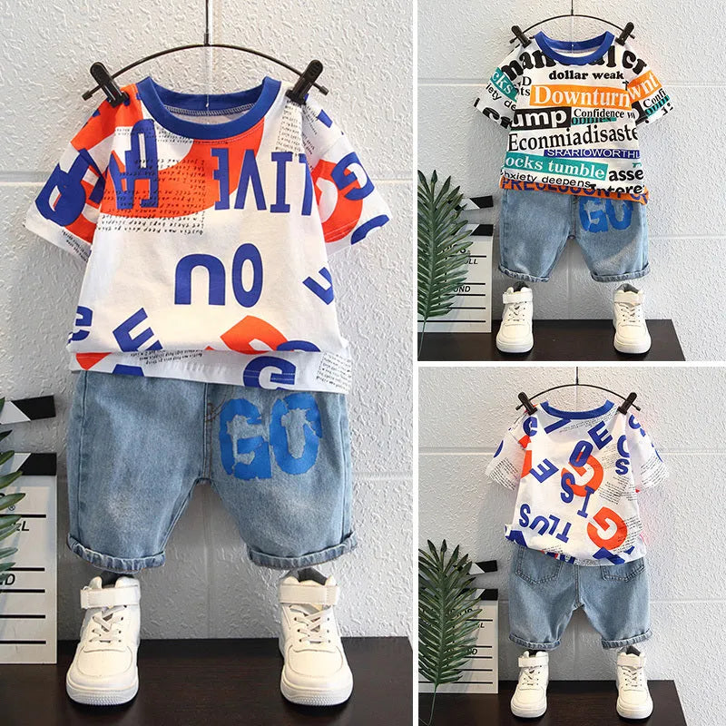 Verano encantador bebé verano ropa de manga corta traje de dos piezas