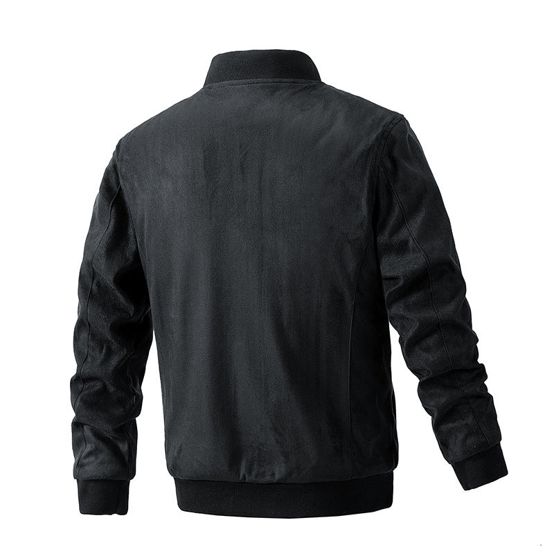Chaqueta de ante con cuello alto para hombre Ropa con bolsillo con cremallera doble para hombre
