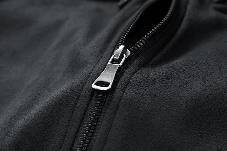 Chaqueta de ante con cuello alto para hombre Ropa con bolsillo con cremallera doble para hombre