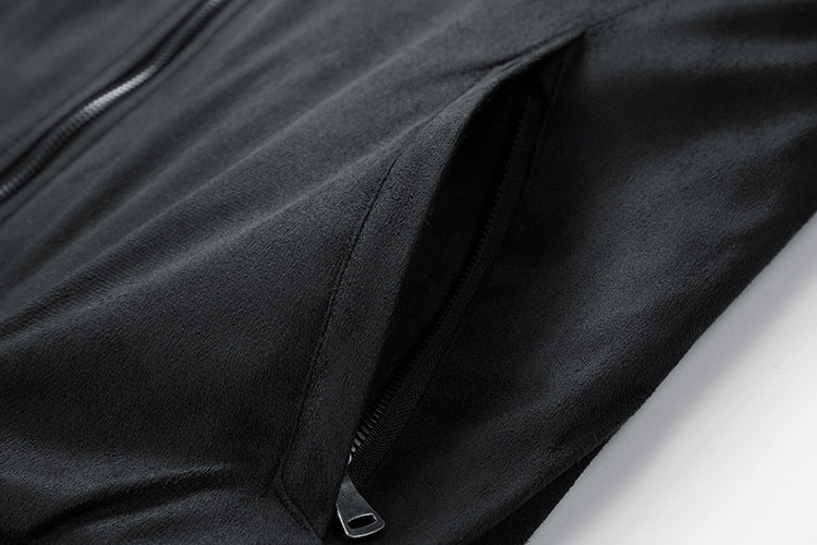 Chaqueta de ante con cuello alto para hombre Ropa con bolsillo con cremallera doble para hombre