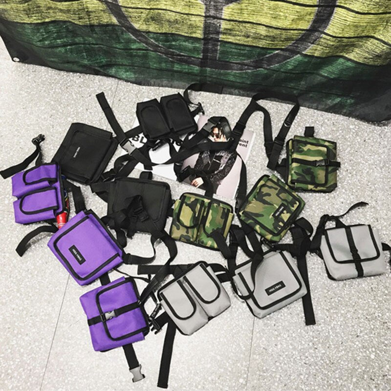 Bolso de hombro táctico para hombre, riñonera táctica para niño, ropa de calle, riñoneras funcionales, chaleco para hombre, bolsas de pecho de Hip hop 030266