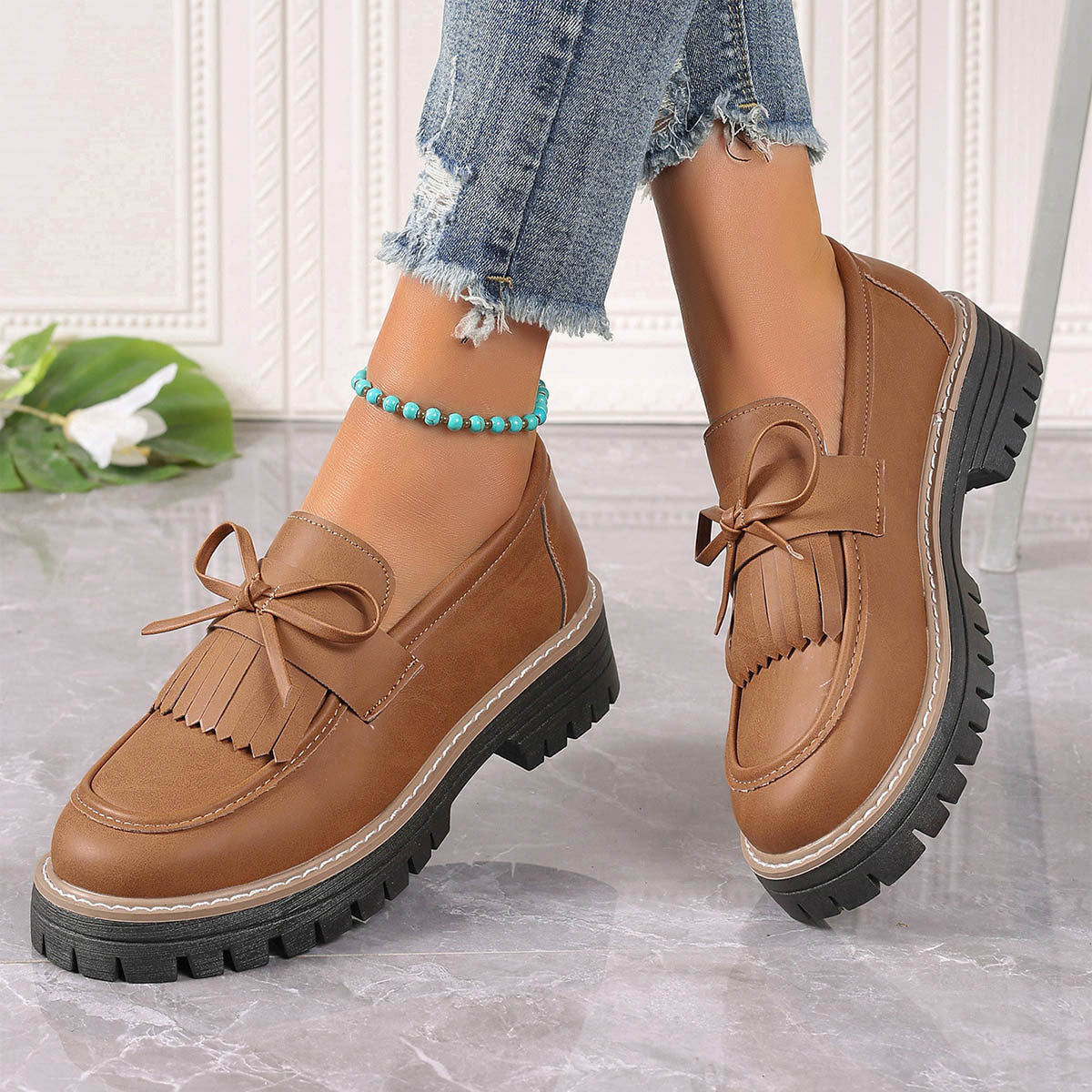 Mocasines con hebilla de moda para mujer Zapatos casuales de suela gruesa con aumento de altura de estilo británico