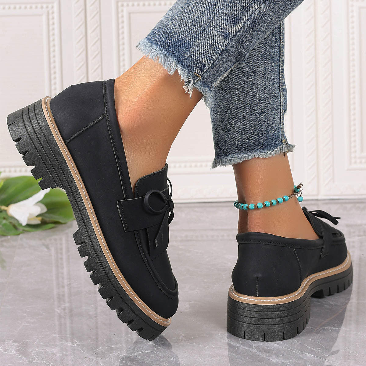Mocasines con hebilla de moda para mujer Zapatos casuales de suela gruesa con aumento de altura de estilo británico