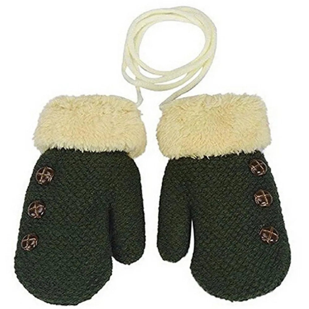 Guantes para niños Guantes de punto y terciopelo Engrosamiento de doble capa con cordón
