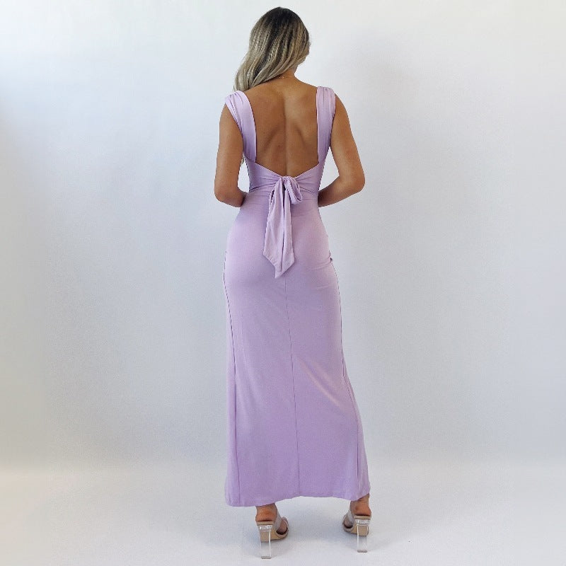 Vestido ajustado sin mangas con abertura y lazo en la espalda, moda para mujer