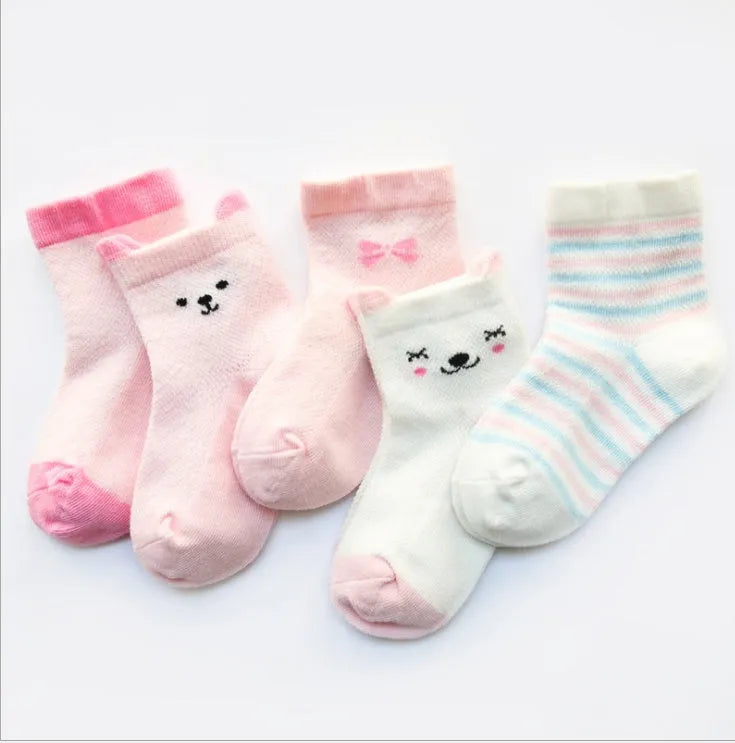 Calcetines para niños Pack de 5 colores Calcetines de algodón transpirables de verano para niños y niñas