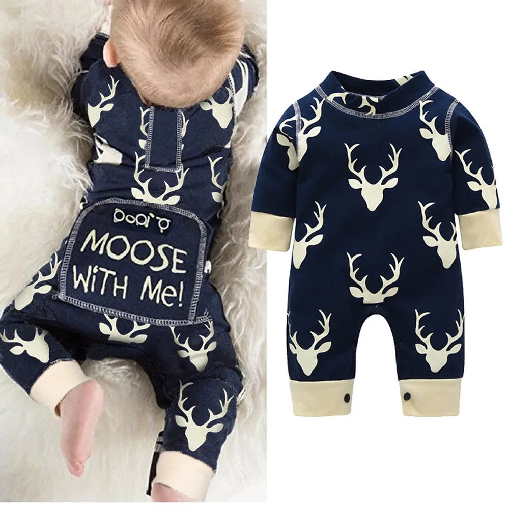Ropa infantil para niños Mono de algodón con estampado de cervatillo de manga larga