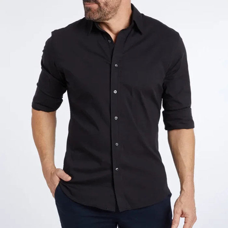 Camisa de manga larga con cremallera y tops con solapa de moda con diseño de botones para ropa de hombre