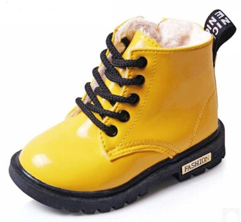 Zapatos de invierno para niños, botas Martin impermeables de cuero PU, botas de nieve para niños