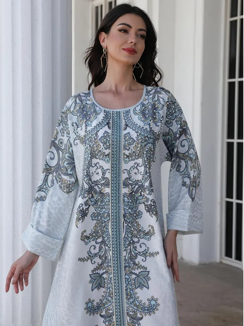 Vestido tipo túnica de manga larga estampado para mujer - Suave y elástico