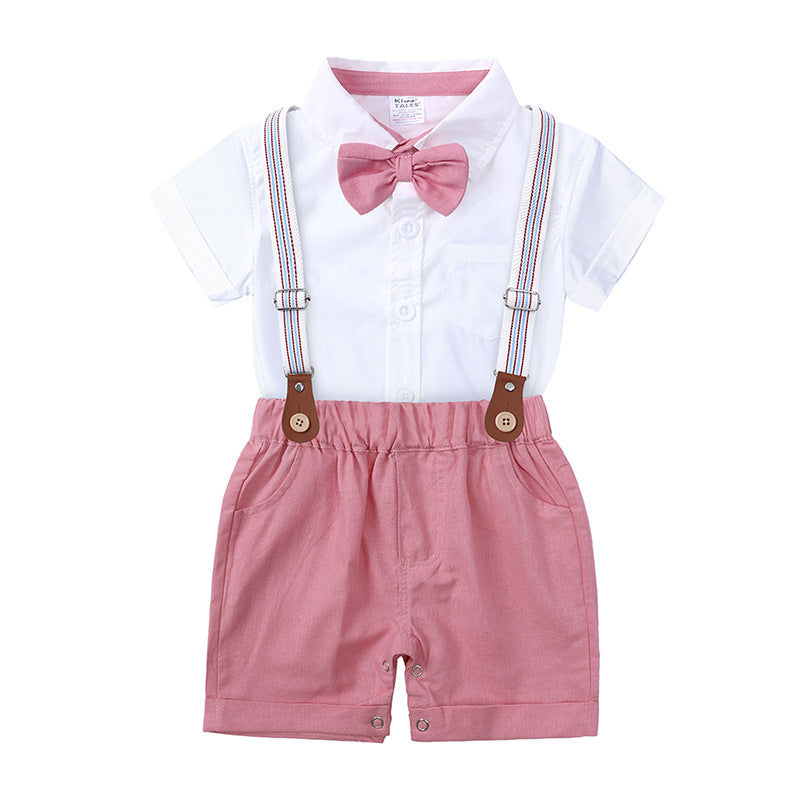 Conjunto de pantalones cortos con lazo y tirantes en la espalda para caballero niño