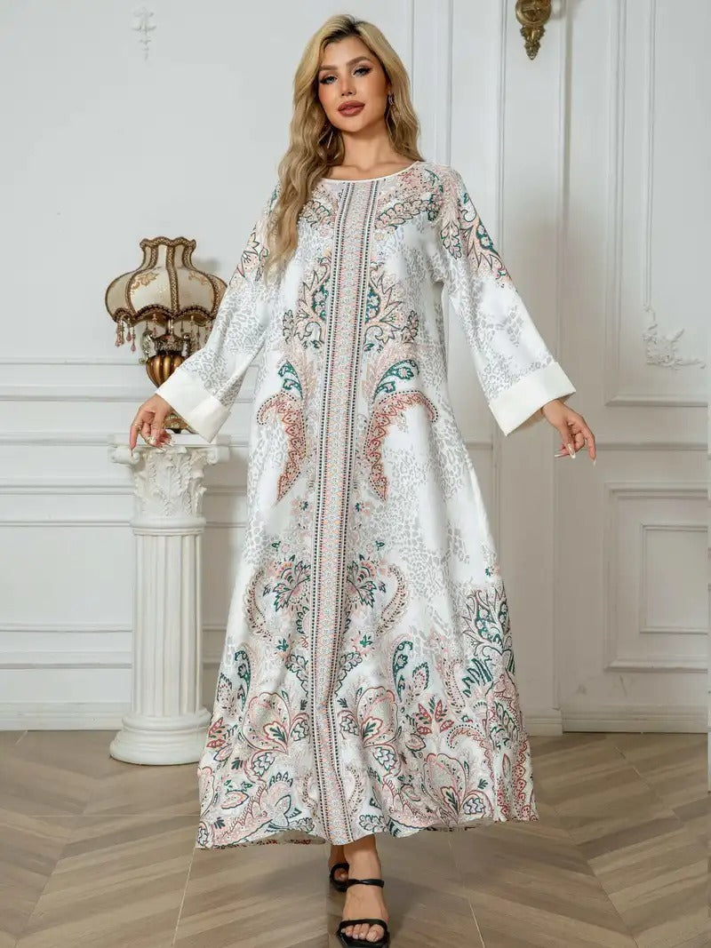 Vestido caftán largo con estampado de leopardo para mujer