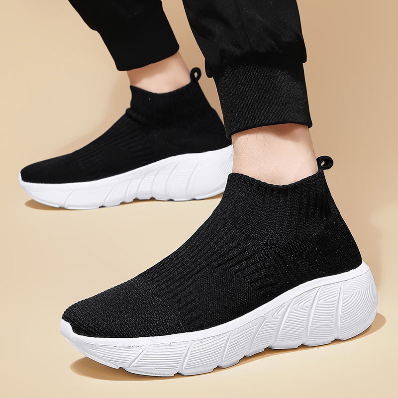 Pareja de zapatos tejidos voladores de caña alta Zapatos casuales de tendencia para hombres Slip-on
