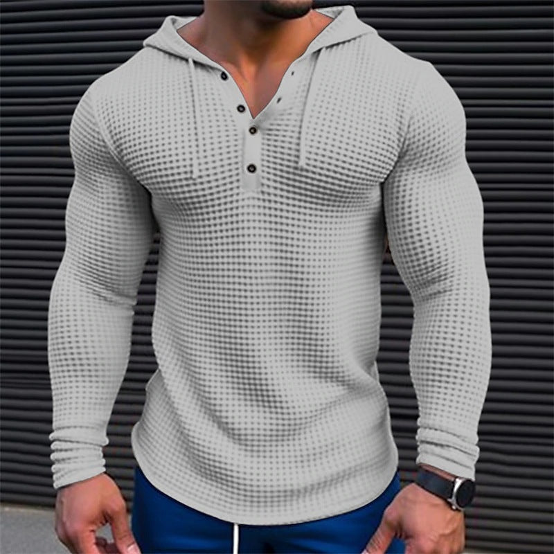 Jersey informal para hombre, camiseta de manga larga, Tops ajustados Waffler, sudadera de Color sólido, ropa de calle cómoda para exteriores, S-3XL
