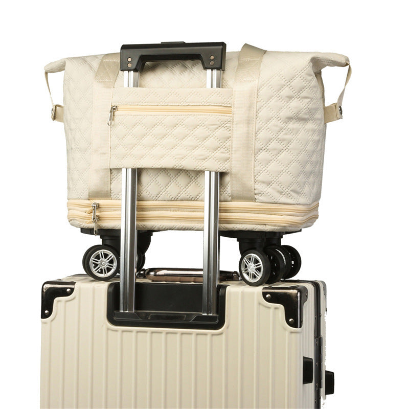 Bolsa de viaje universal con ruedas y rombos, ligera, con separación en seco y húmedo, de gran capacidad, para fitness y yoga.