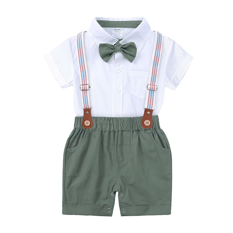 Conjunto de pantalones cortos con lazo y tirantes en la espalda para caballero niño