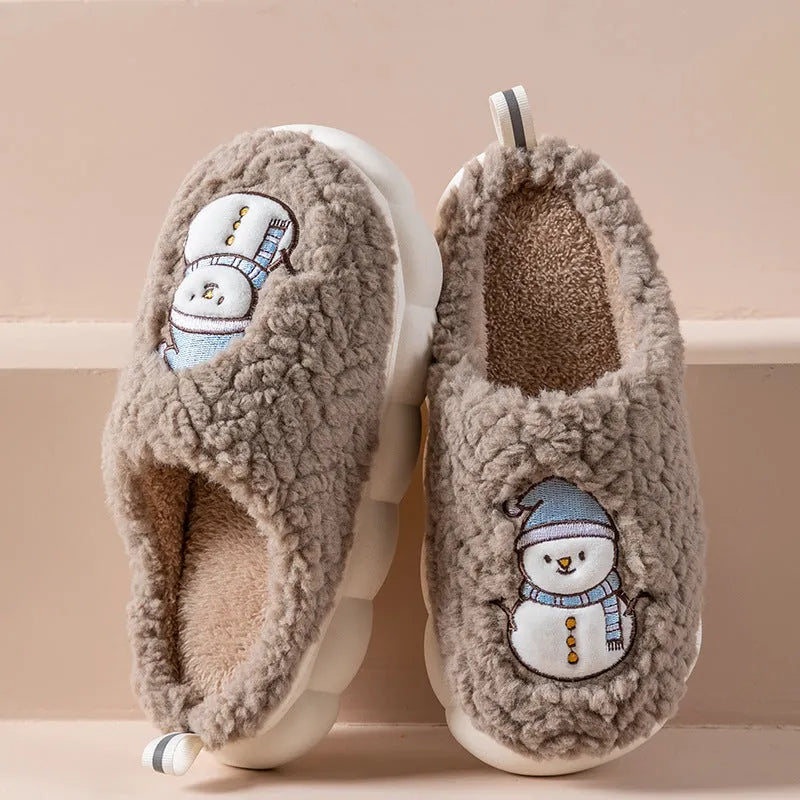 Lindas zapatillas de muñeco de nieve invierno interior cálido felpa suela gruesa antideslizante casa zapatilla zapatos