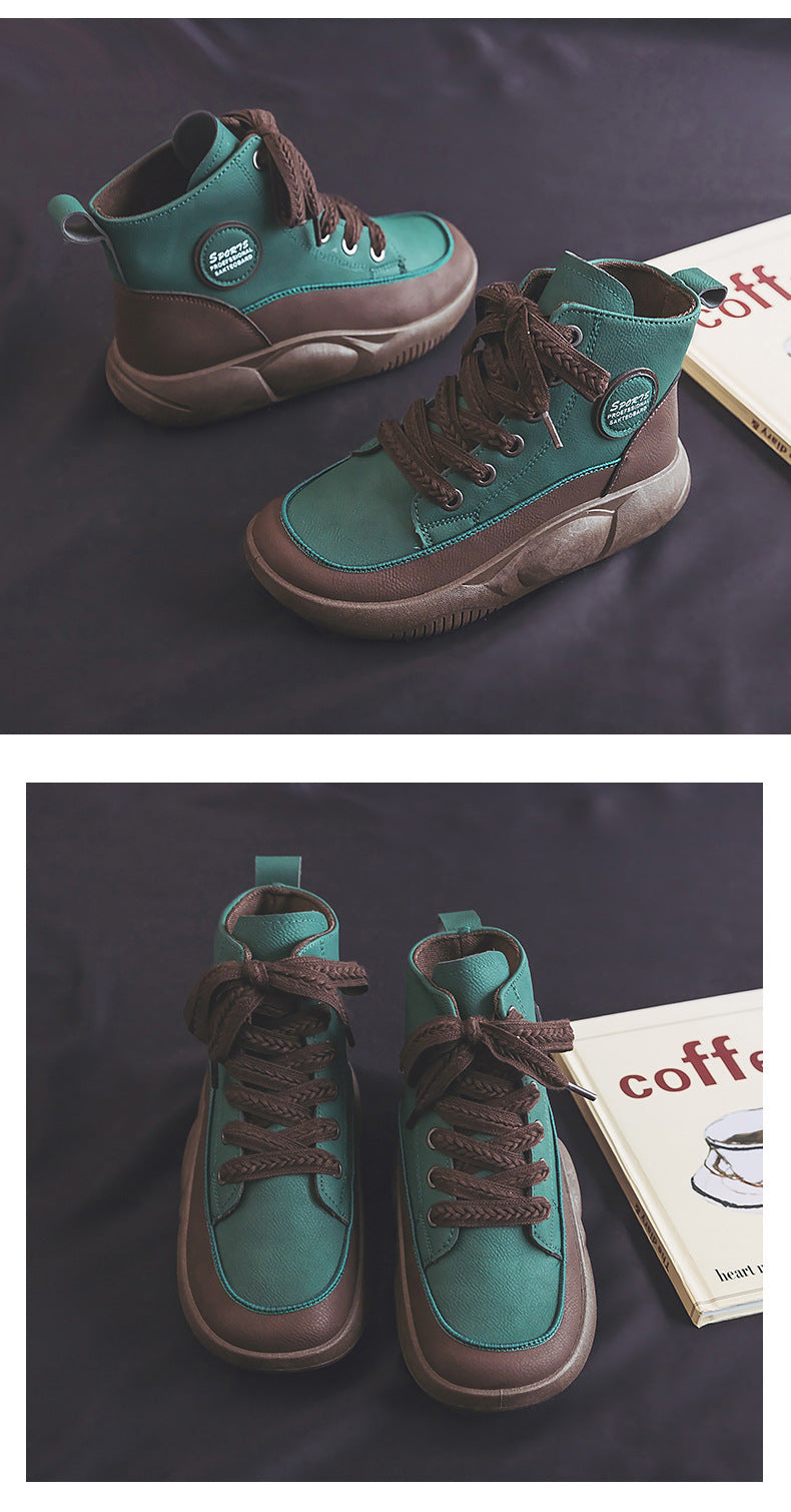 Botas Martin Vintage de cuero para mujer, zapatos informales transpirables con punta grande, feos y lindos, a la moda