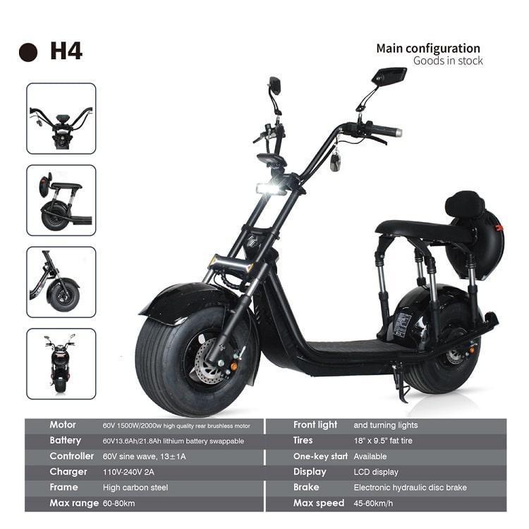60V 1500W 2000W Lithium Battery Electric Scooter American Warehouse Wide Tire Electric Scooter