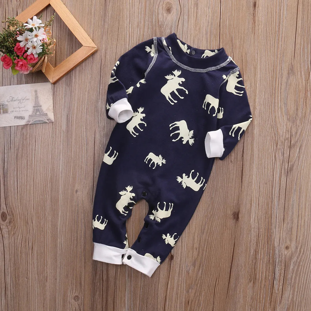Ropa infantil para niños Mono de algodón con estampado de cervatillo de manga larga