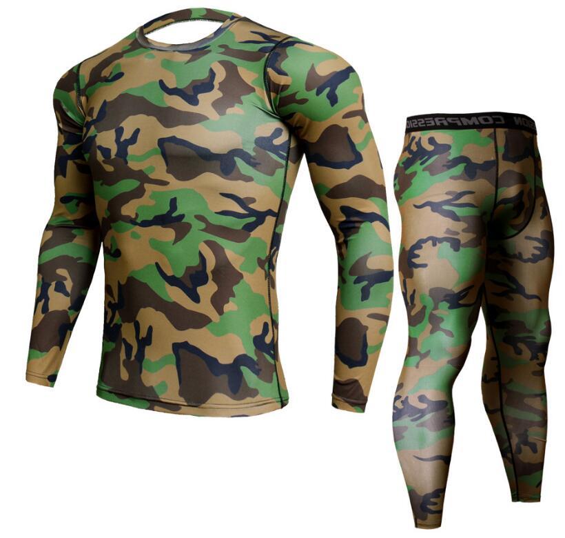 Conjuntos de pantalones y camisetas de camuflaje para hombre, camiseta de Crossfit a la moda, ropa de marca de compresión, pantalones para correr, mallas informales para hombre
