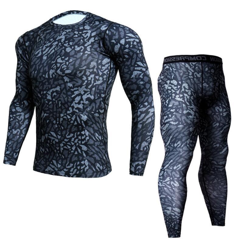Conjuntos de pantalones y camisetas de camuflaje para hombre, camiseta de Crossfit a la moda, ropa de marca de compresión, pantalones para correr, mallas informales para hombre
