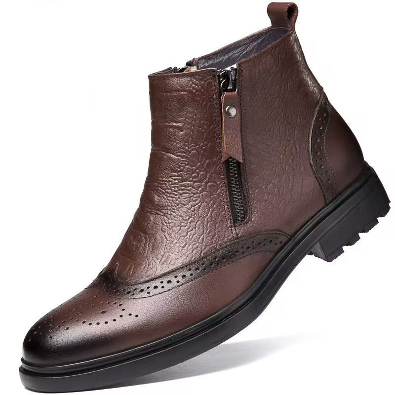 Zapatos de cuero de caña alta Zapatos que aumentan la altura 46 Botines Brogue de moda