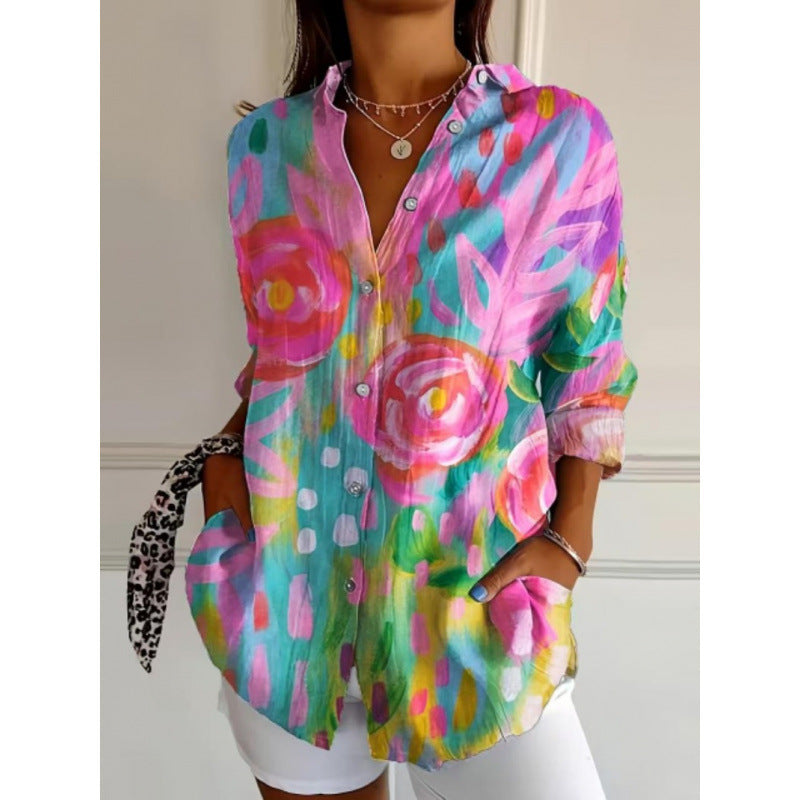 New Women's Long Sleeved Shirt For Summer Fashion, 3D Printed Shirt With Floral Pattern