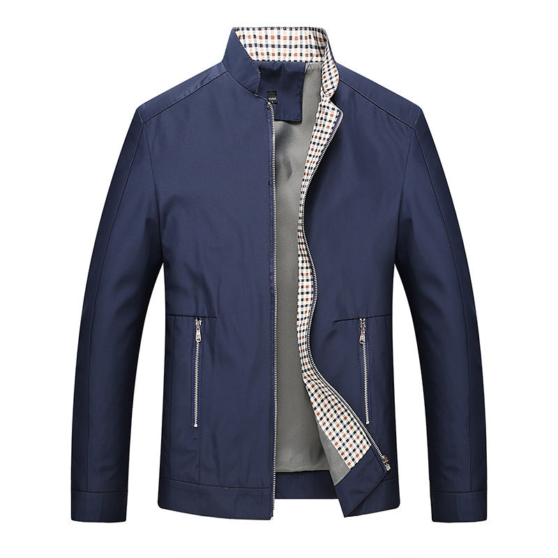 J16-Chaqueta de primavera y otoño para hombre, abrigo fino informal de negocios de mediana edad, chaqueta con cuello levantado