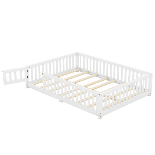 Cama de tamaño completo con barandillas de seguridad y puerta para niños, color blanco