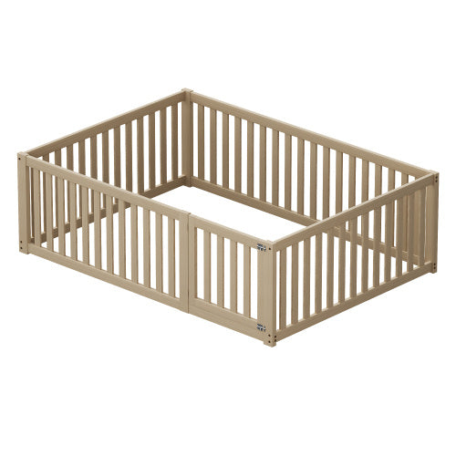 Kinderbett 140 X 200 Holzboden Bettrahmen Mit Zaun Und Tur Holzfarbe