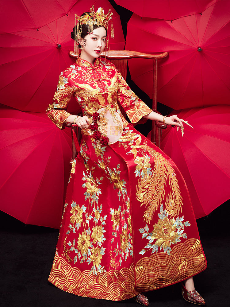 Vestido chino de dragón y fénix, corona y túnicas oficiales, vestido Xiuhe