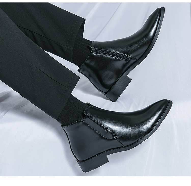 Zapatos de cuero de caña alta Botas de tobillo para ropa de trabajo británica con cremallera lateral para hombres