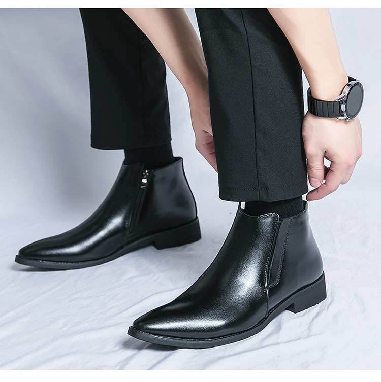Zapatos de cuero de caña alta Botas de tobillo para ropa de trabajo británica con cremallera lateral para hombres