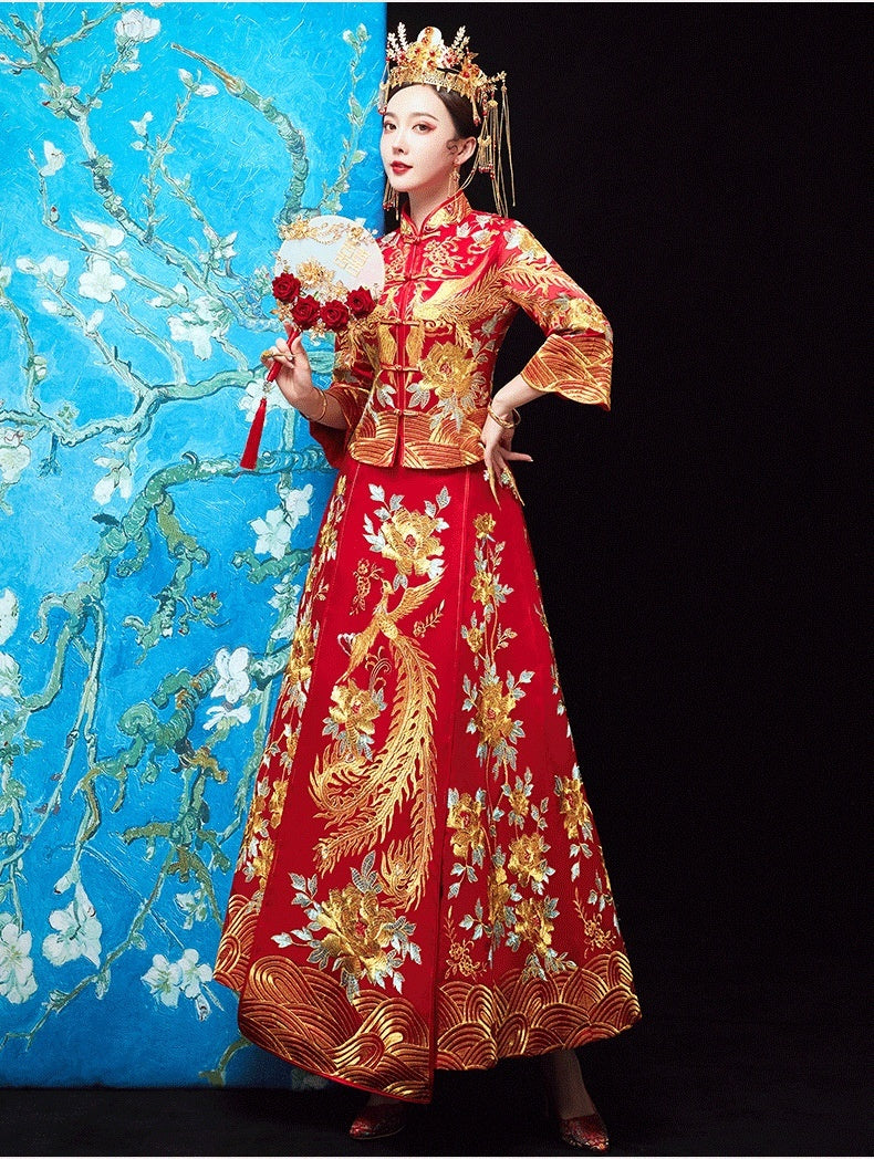 Vestido chino de dragón y fénix, corona y túnicas oficiales, vestido Xiuhe