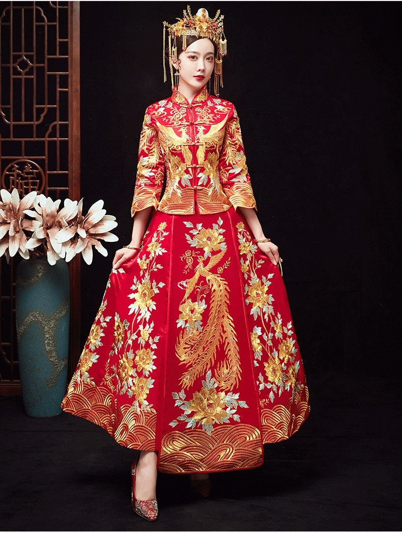 Vestido chino de dragón y fénix, corona y túnicas oficiales, vestido Xiuhe