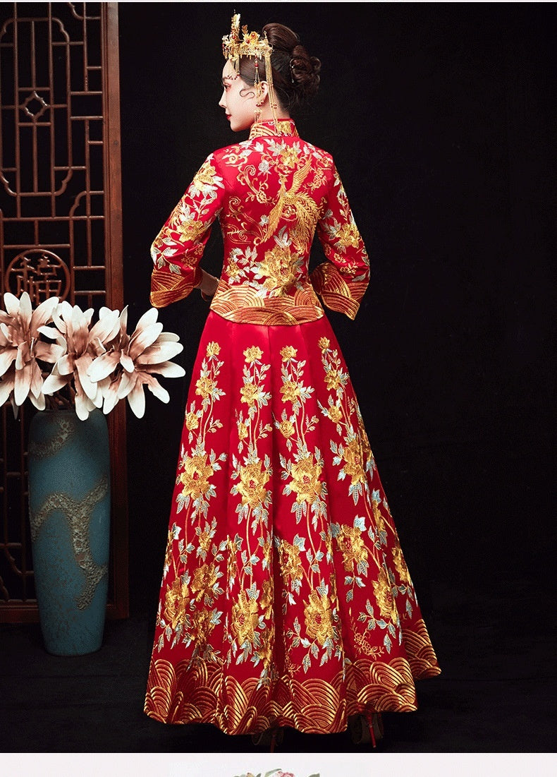 Vestido chino de dragón y fénix, corona y túnicas oficiales, vestido Xiuhe